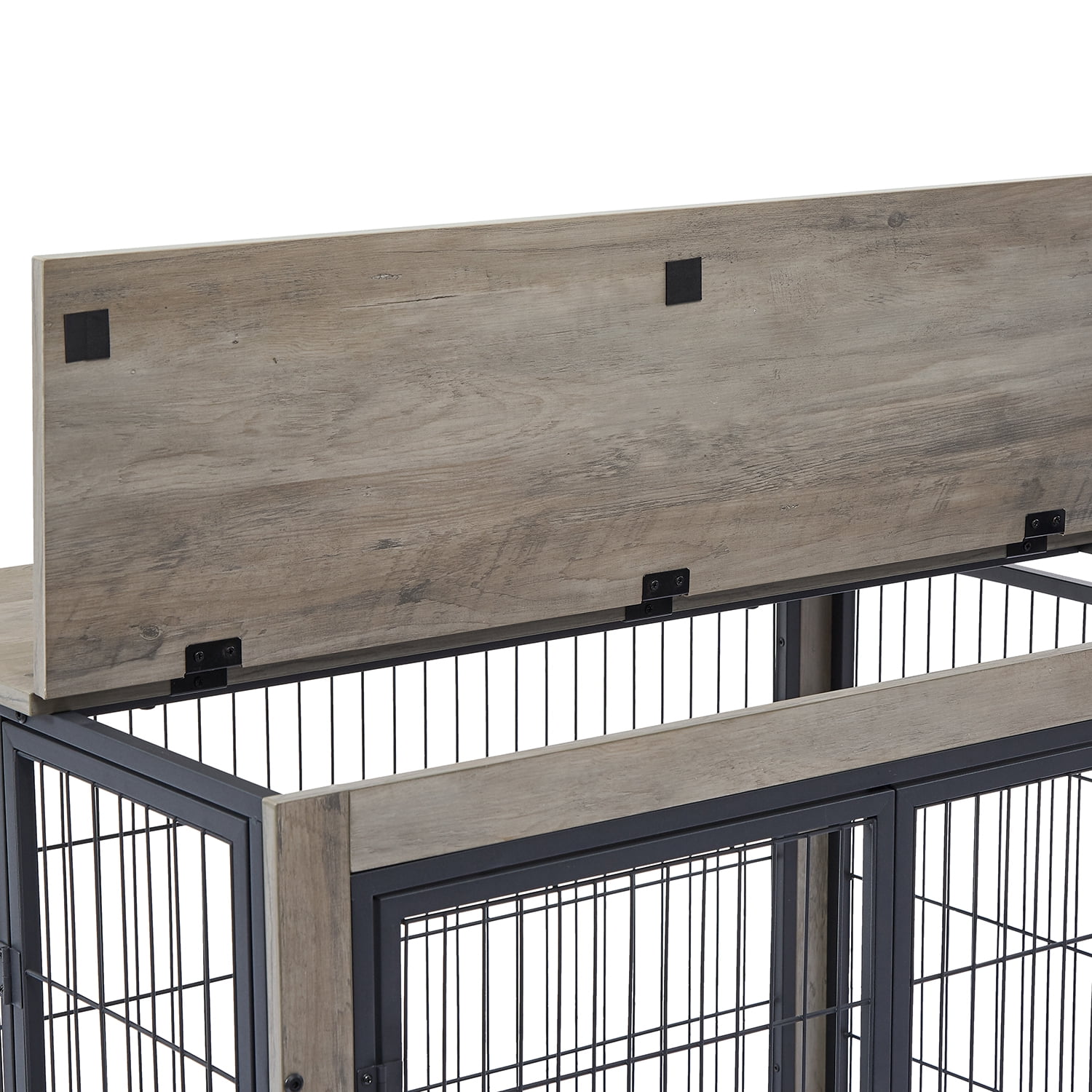 Kadyn 38.58" L Dog Crate Side Table on Wheels with Double Doors and Lift Top, Grey
