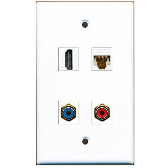 RiteAV - 1 Port HDMI 1 Port RCA Red 1 Port RCA Blue 1 Port Cat6 Ethernet White Wall Plate