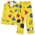 thumbnail image 1 of YABCSAZ Ensemble de Pyjamas en Coton Automne & Hiver pour Femmes, Mode Décontractée Ample Imprimé Géométrique Pantalon Long Manches Longues Col Rabattu Ensemble de Pyjamas, Cadeaux de Noël Hiver en Liquidation, 1 of 6