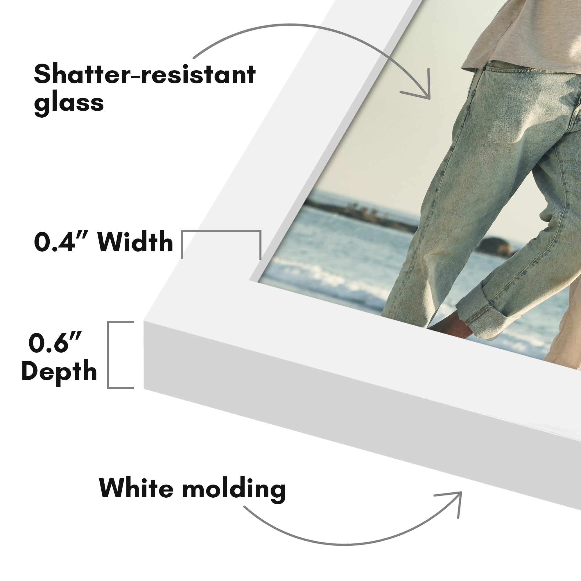 Americanflat 8x10 Picture Frame with Shatter-Resistant Glass Streamline Collection Thin Border Photo - White