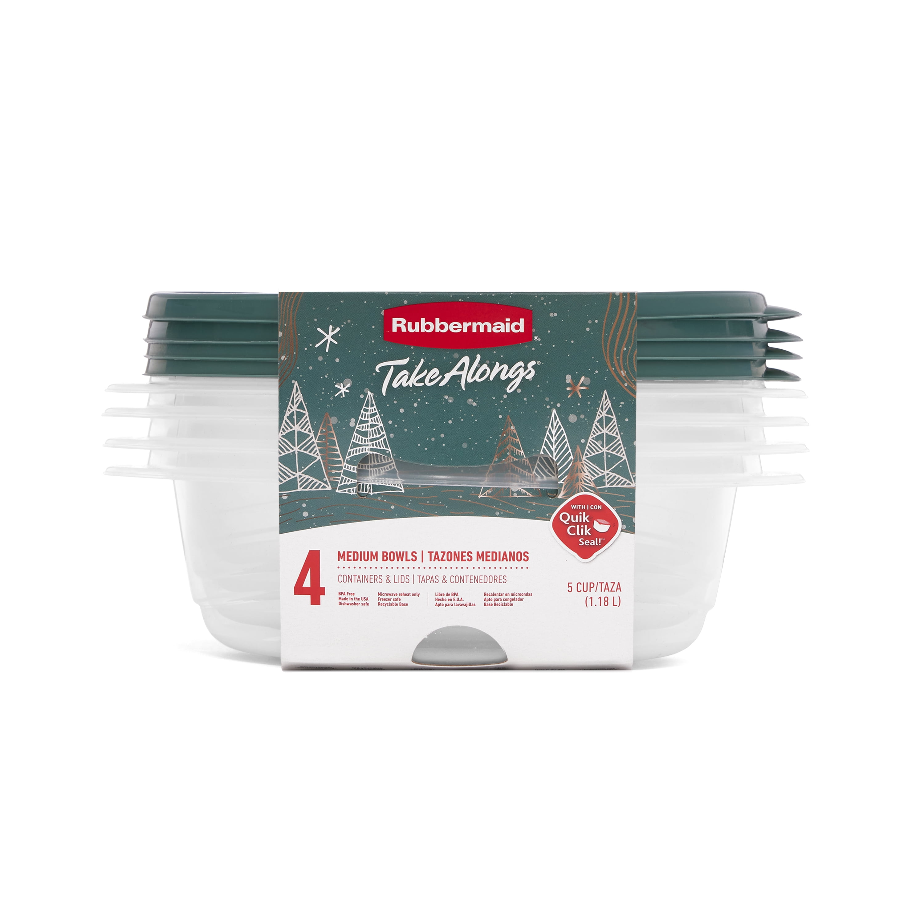 Rubbermaid TakeAlongs 5 Cup Food Storage Containers, Set of 4, Blue Spruce