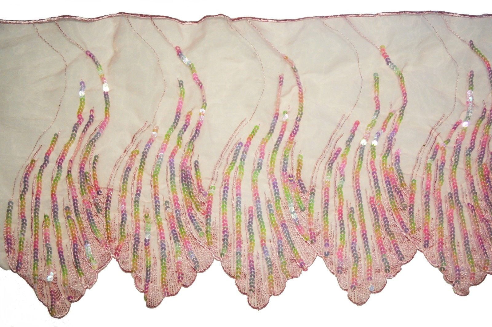 Lily 11" Bridal Pink Lilac Ivory Iridescent Sequins on Sheer Organza Lace Trim