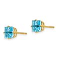 thumbnail image 2 of Real 14kt Yellow Gold 6mm Princess Cut Blue Topaz EarRings; for Adults and Teens, 2 of 3