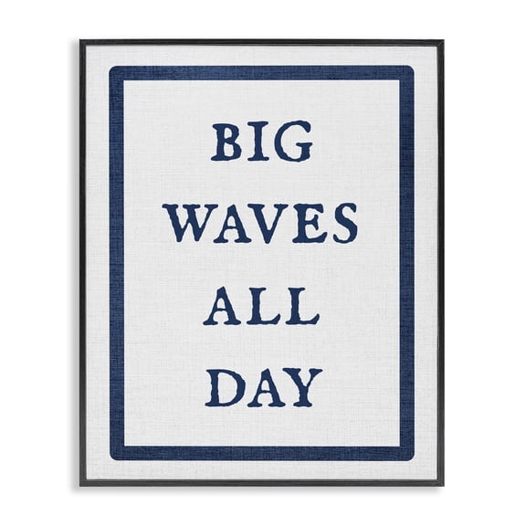 Stupell Industries Coastal Big Waves All Day Phrase Black Framed Giclee Art, 11 x 14, by Lil' Rue