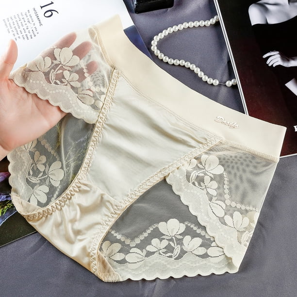 Braguitas de satén ligeras de lujo con encaje de cintura alta para teñir el vientre, bragas de mujer de algodón puro que levantan la cadera, bragas de malla sexy de talla grande
