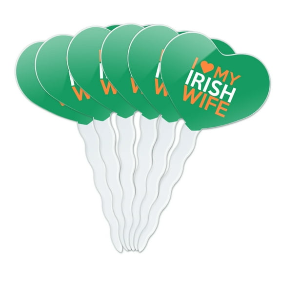 I Love My Irish Wife Heart Love Cupcake Picks Toppers Decoration Set of 6