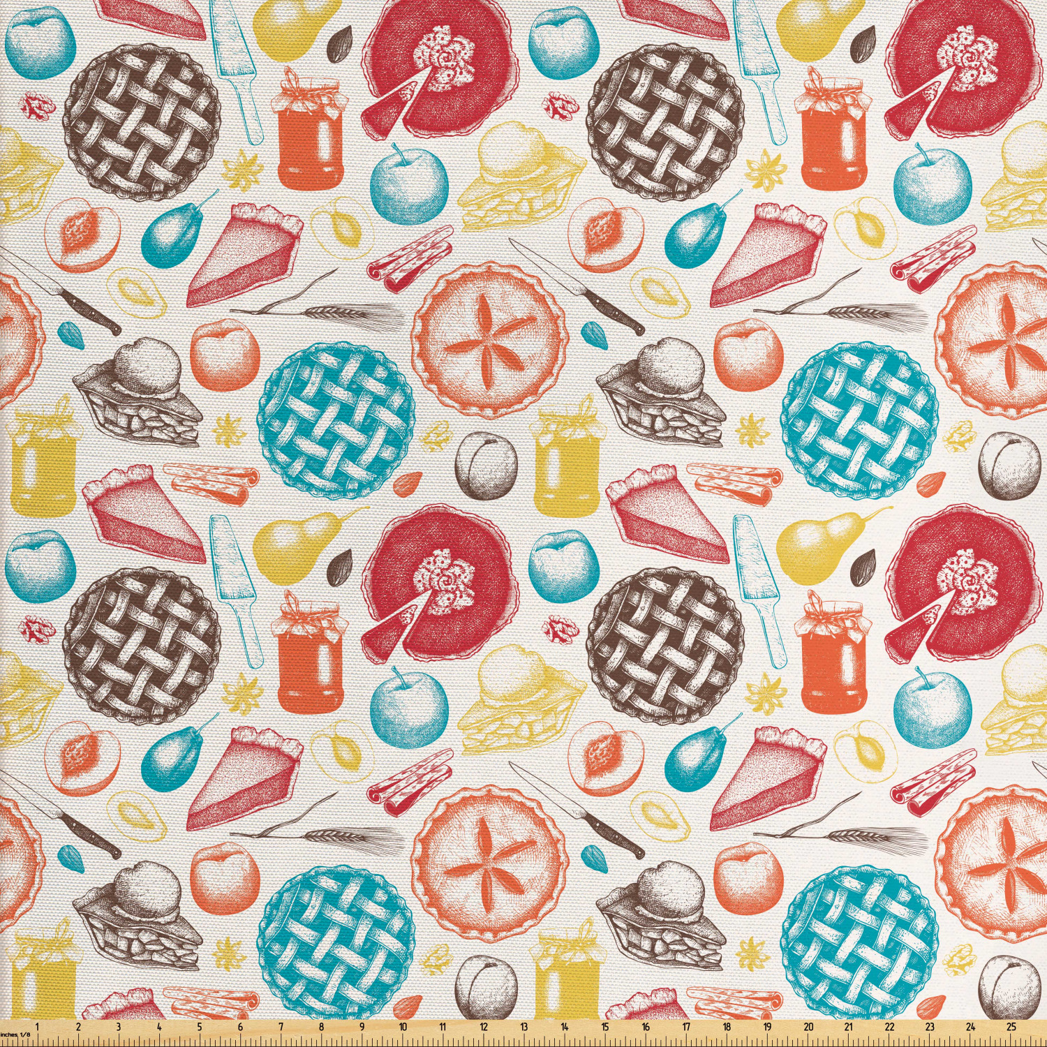 Cooking Fabric by The Yard, Colorful Baking Objects and Fruits Theme