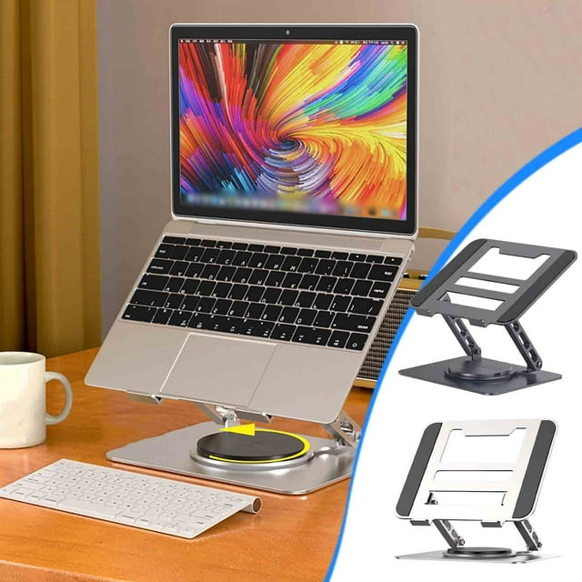 Laptop Stand, Rotating Bracket, Height Adjustment, Folding, for Notebook, Desktop, Cooler, Aluminum Alloy, Black, 1 Pc