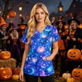 thumbnail image 4 of Womens Halloween Scrub Top V Neck Short Sleeve Tunic with Pockets Side Slits Loose Fit Breathable Stretch Pullover Uniform for Nurses Blue L, 4 of 6