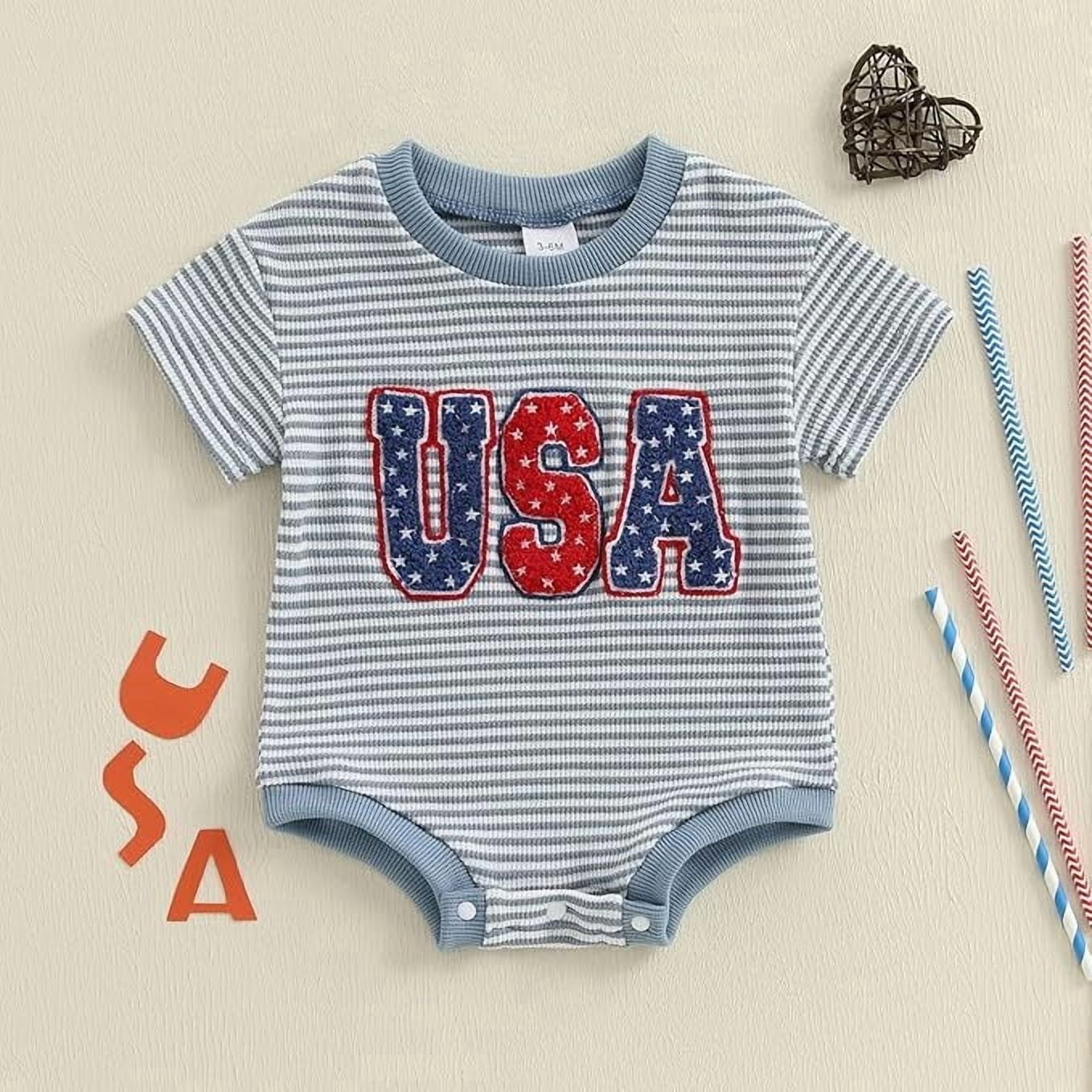 Povozer Infant Baby Boy Clothing Waffle Knit Short Sleeve Rompers Tractor Embroidery Jumpsuit Newborn Outfit Summer Clothes,Size 6-12 Months ,Blue