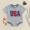 thumbnail image 2 of Povozer Baby Boys Romper Bodysuits For Baby Usa 250th Anniversary Shirt Newborn Infant Baby Girl Boy 4th Of July Romper Flag Bow Embroidery Summer Size 0-3 Months,Blue, 2 of 5