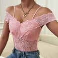 thumbnail image 5 of Lovskoo 2024 Women's One Piece Bodysuit Floral Lace Off Shoulder Short Sleeve Bodycon Bustier Bodysuit Pink L, 5 of 9