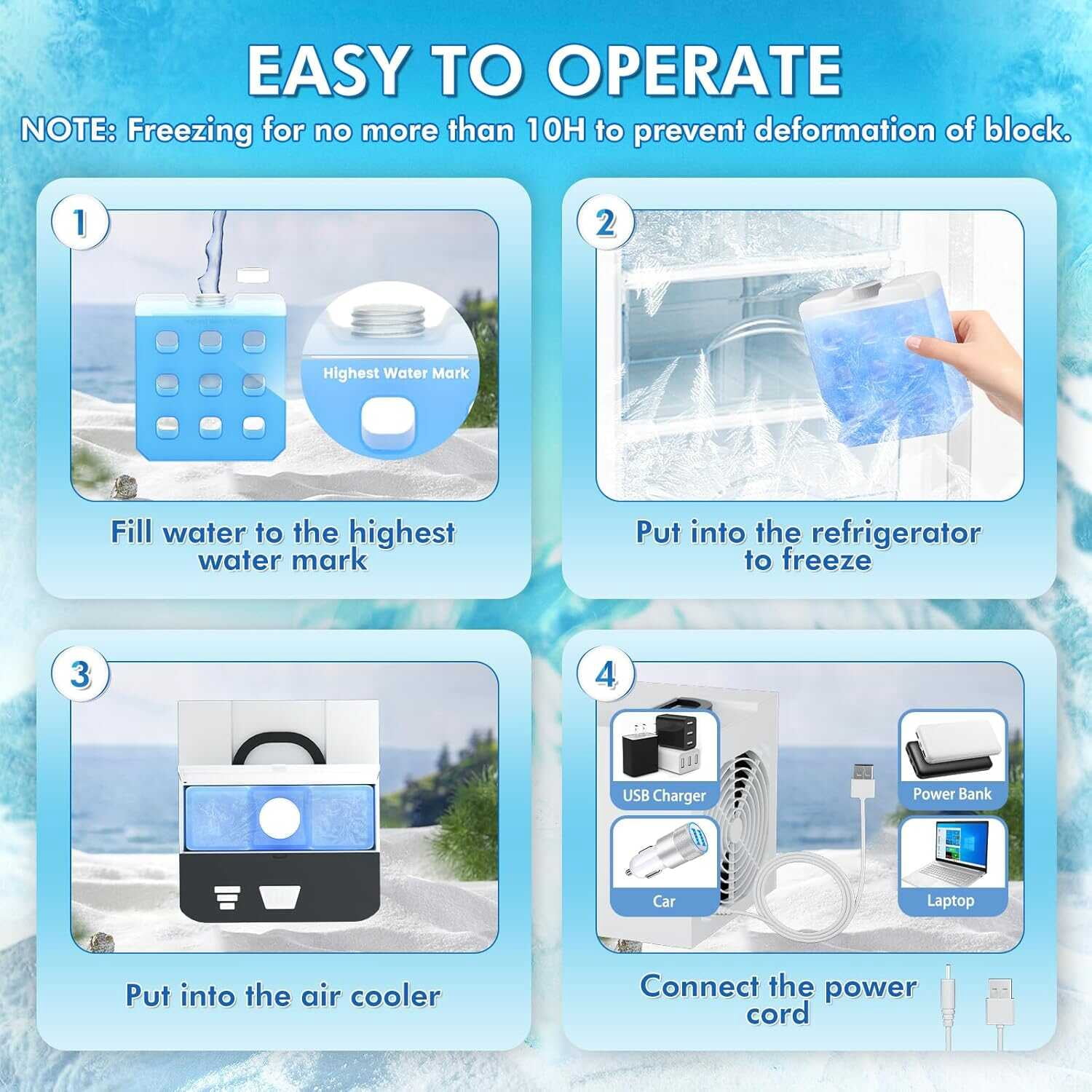 Portable Air Conditioner Fan, 3-Speed Mini Evaporative Water Cooler with Anti-Leak Design, Personal Desktop AC Unit for Home, Office, Bedroom, and Camping Tent