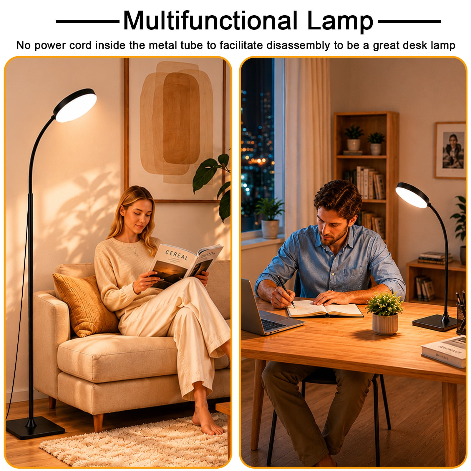 Gaormii Adjustable Height LED Floor Lamp, 3 Colors and 10 Brightness Dimmable Standing Lamp for Living Room Bedroom Office, Black