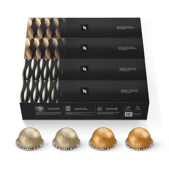 Nespresso Capsules Vertuo, Medium Roast Coffee, Variety Pack, Sweet Vanilla, Golden Caramel, 40- Count Coffee & Espresso Pods, Brews 7.77 oz