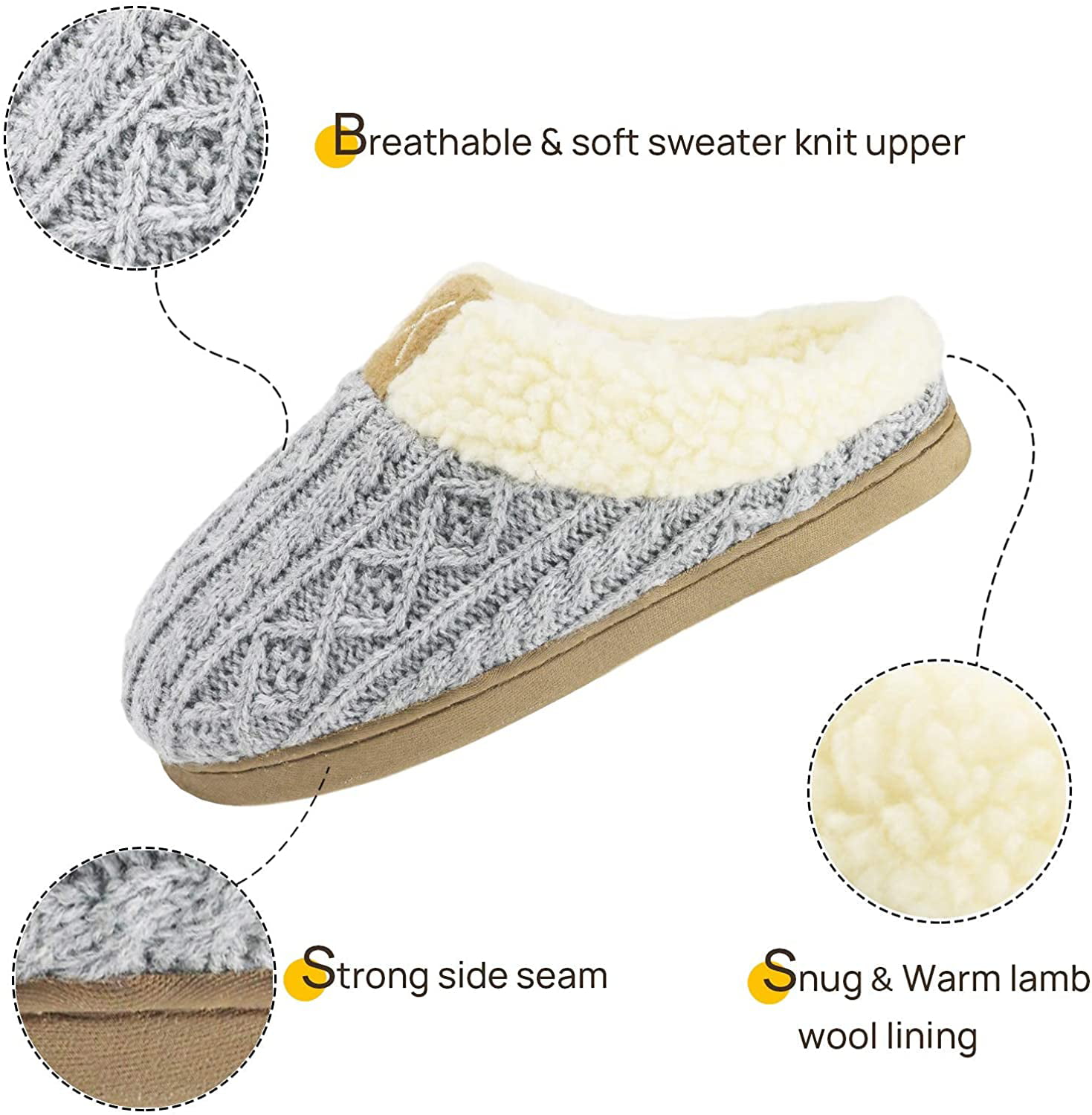 Classic Memory Foam Fleece Lining Slip-on Knit Slippers Gumusservi Unisex House Slippers for Women Men Non Slip Sole Indoor Outdoor Warm Cozy Breathable Winter Home Shoes 