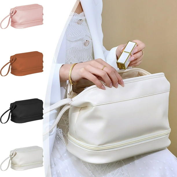 Bolsa de viaje de doble capa, organizadora de cosméticos, gran capacidad, diseño práctico, para viaje, almacenamiento multiuso, tejido resistente, para mujer, estilo moderno, uso diario, accesorios