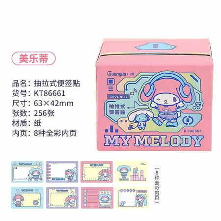 256 Sheets Sanrio Post-It Note Stickers Book Cute Melody Kuromi Kids Mini Sticker Decorative Hand Account Stationery Decals Toys