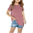 thumbnail image 2 of Cethrio Kids Girls Casual T-Shirts, Stripe Crew Neck Short Sleeve Summer Tops Red Size 4 T, 2 of 4