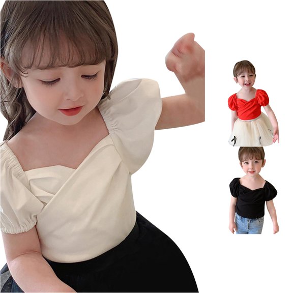Zhanqunnn Children Princess Sleeve T Shirt Summer Vintage Girls Top 3-8 Years, Size 6-7 Years