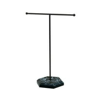 Nmdmisc Jewelry Stand Display Necklace Holder T-Bar Plated Metal Tabletop Jewelry Organizer Tower for Show Jewelry Hanging Pendant Earring Bracelet Ring Accessorie with Black Marble Plywood Bases.