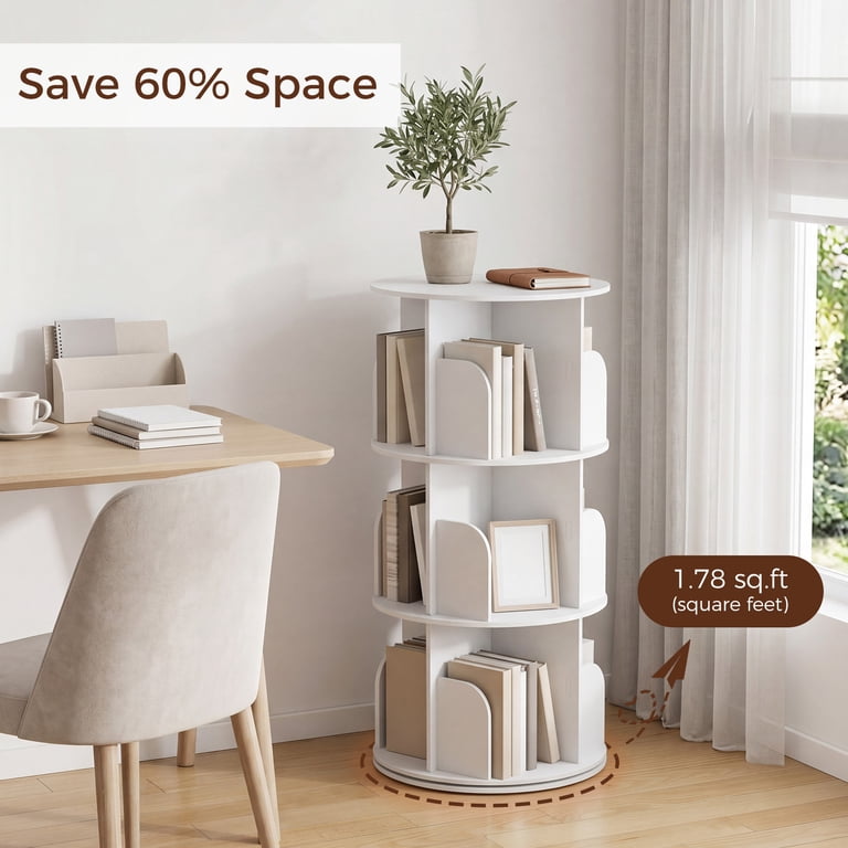 CONCETTA 3-Tier Rotating Bookshelf 360°, White photo 5