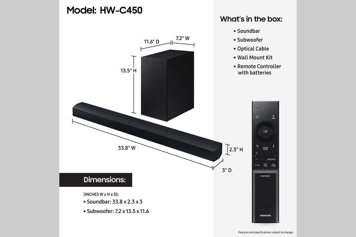 SAMSUNG C-Series 2.1ch DTS Virtual:X Soundbar HW-C450/ZA 2023