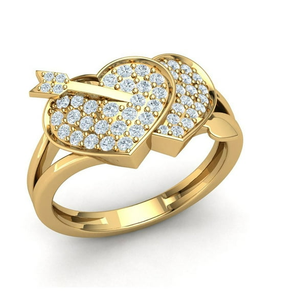 Real 1carat Round Cut Diamond Prong Women's Cupid Arrow Heart Wedding Band Bridal Anniversary Ring Solid 14K Gold GH I1