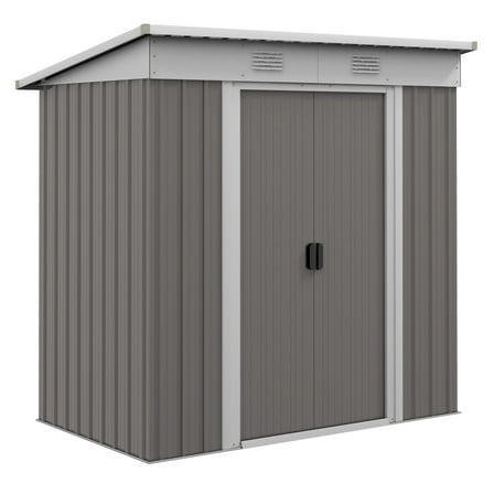 6x4 FT Metal Lean-To Shed with Double Sliding Doors & 2 Air Vents, Compact Outdoor Storage for Garden Tools