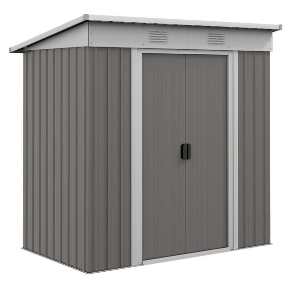 6x4 FT Metal Lean-To Shed with Double Sliding Doors & 2 Air Vents, Compact Outdoor Storage for Garden Tools