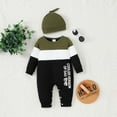 thumbnail image 2 of KIMI BEAR Infant Baby Boys Romper 12-18 Months Round Neck Letter Print Long Sleeves Bodysuits Fall with Hat 2pcs Baby Boys One-piece Green, 2 of 9