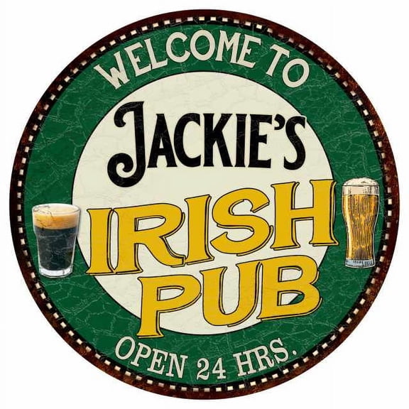 Jackie's Irish Pub 14" Round Metal Sign Kitchen Bar Wall Decor 100140036298