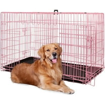 SAEWUD 24/30/36/42/48 Inch Large Dog Crate – Foldable Metal Wire Kennel with Double-Door, Divider Panel & Removable Tray for Indoor/Outdoor Use.(Pink, 48")
