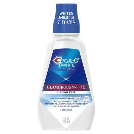 Crest 3D White Glamorous White Alcohol Free Multi-Care Whitening Mouthwash, Fresh Mint, 32 fl oz (946 mL)