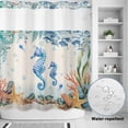 thumbnail image 2 of No Hook Shower Curtain, Seahorse Coastal Shower Curtains for Bathroom with See Through Top Window, Summer Nautical Starfish Coral Beige Waterproof & Washable Bath Curtain 66"x72", 2 of 9