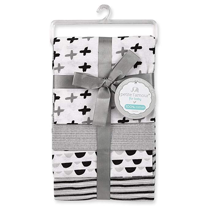 RECEIVING BLANKETS SET 4 COTTON PACK BABY UNISEX PETITE BLACK
