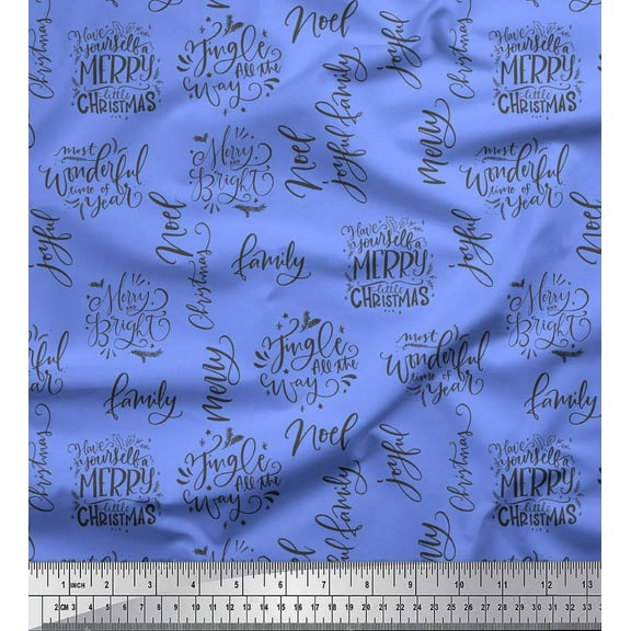 Soimoi Blue Cotton Duck Fabric Merry Christmas Text Fabric Prints By Yard 42 Inch Wide