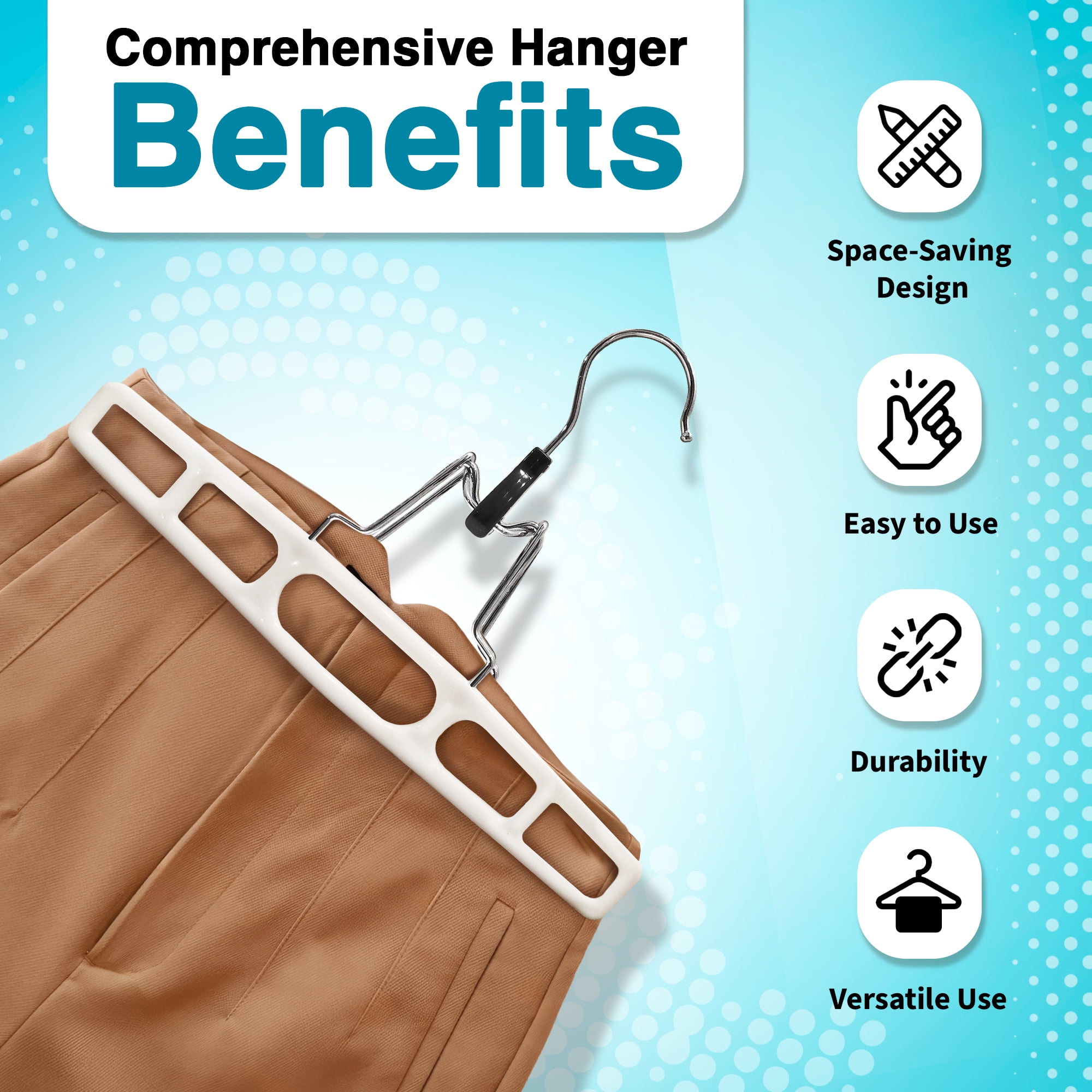 DEILSY Clothes Hangers with Locking Hooks - Durable & Space Saving Hangers for Clothes - Plastic Hangers with Foldable Hinge for Pants, Skirts & More - White Pack of 10