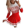 thumbnail image 1 of Pompotops Robe Décontractée pour Femmes Imprimé de Noël Col Rond Plissé Manches Longues, 1 of 1