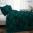 thumbnail image 2 of HNB Store 3pc Duvet Cover Set | 600 TC Egyptian Cotton | King/Cal King Size Duvet Cover with 2 Pillowcases | Teal | Diamond Ruffle, 2 of 7