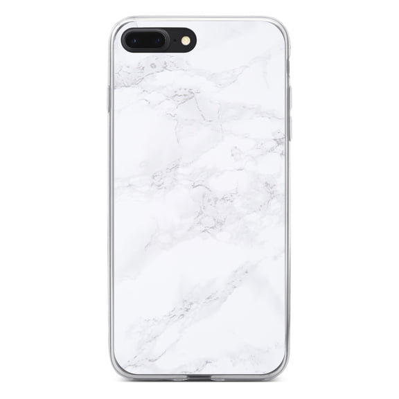 DistinctInk Clear Shockproof Hybrid Case for iPhone 7 PLUS / 8 PLUS (5.5" Screen) - TPU Bumper, Acrylic Back, Tempered Glass Screen Protector - White Grey Marble Carrara