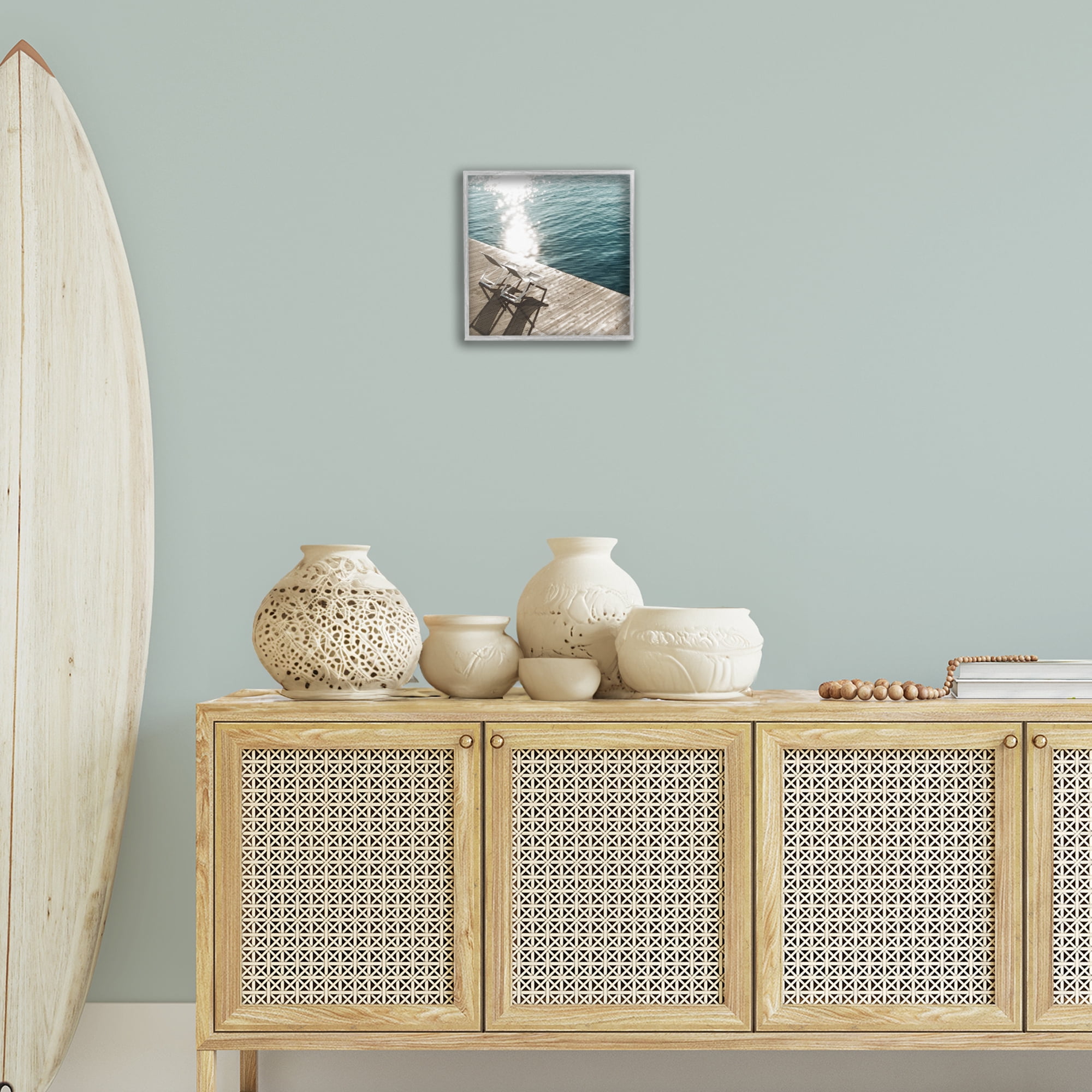 Stupell Industries Deck Chair Shadows Landscape Painting Gray Framed Art Print Wall Art, 12 x 12