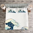 thumbnail image 3 of Ambesonne Japanese Quilted Bedspread Set 3 Pcs, Ocean Surfing Aquatic, Queen Size, Dark Blue White, 3 of 3