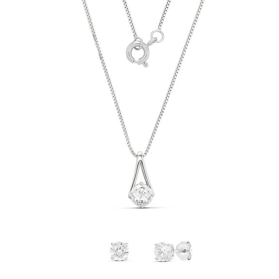 Believe by Brilliance Women's Fine Silver Plated CZ Solitaire Pendant and Stud Earring Set