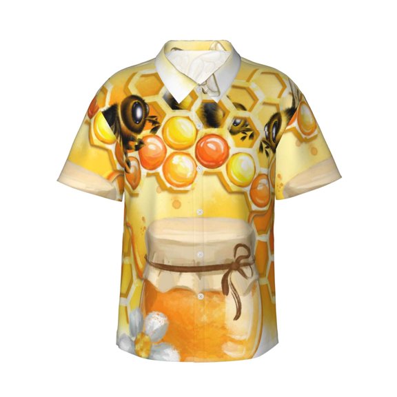Xecao Honey Bee print Hawaiian shirt - a stylish short-sleeve button-down for men, perfect for casual beach and tropical outings.