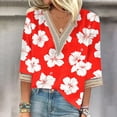 thumbnail image 2 of CYMMPU Tunic Tops 3/4 Sleeve Floral Printed Loose Fit Fall Fashion Shirts Spring Tops Lace V Neck Blouses for Women Dressy Casual Business Elegant Work Topss Watermelon Red XXXL, 2 of 5