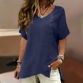 thumbnail image 4 of Diagonal Decorative Button Irregular Curved Hem Cotton Linen Short Sleeve Loose Top for Women Spring Summer Blouse S-3XL Plus Size, 4 of 9