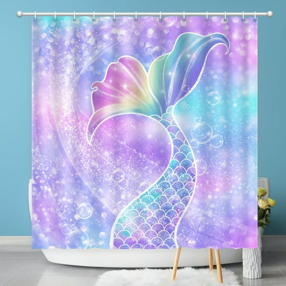 Mermaid Shower Curtain, Tail Swing from The Bath Shower Curtain Waterproof Shower Curtain Sets Polyester Fabric Machine Washable Decor Bath Curtain