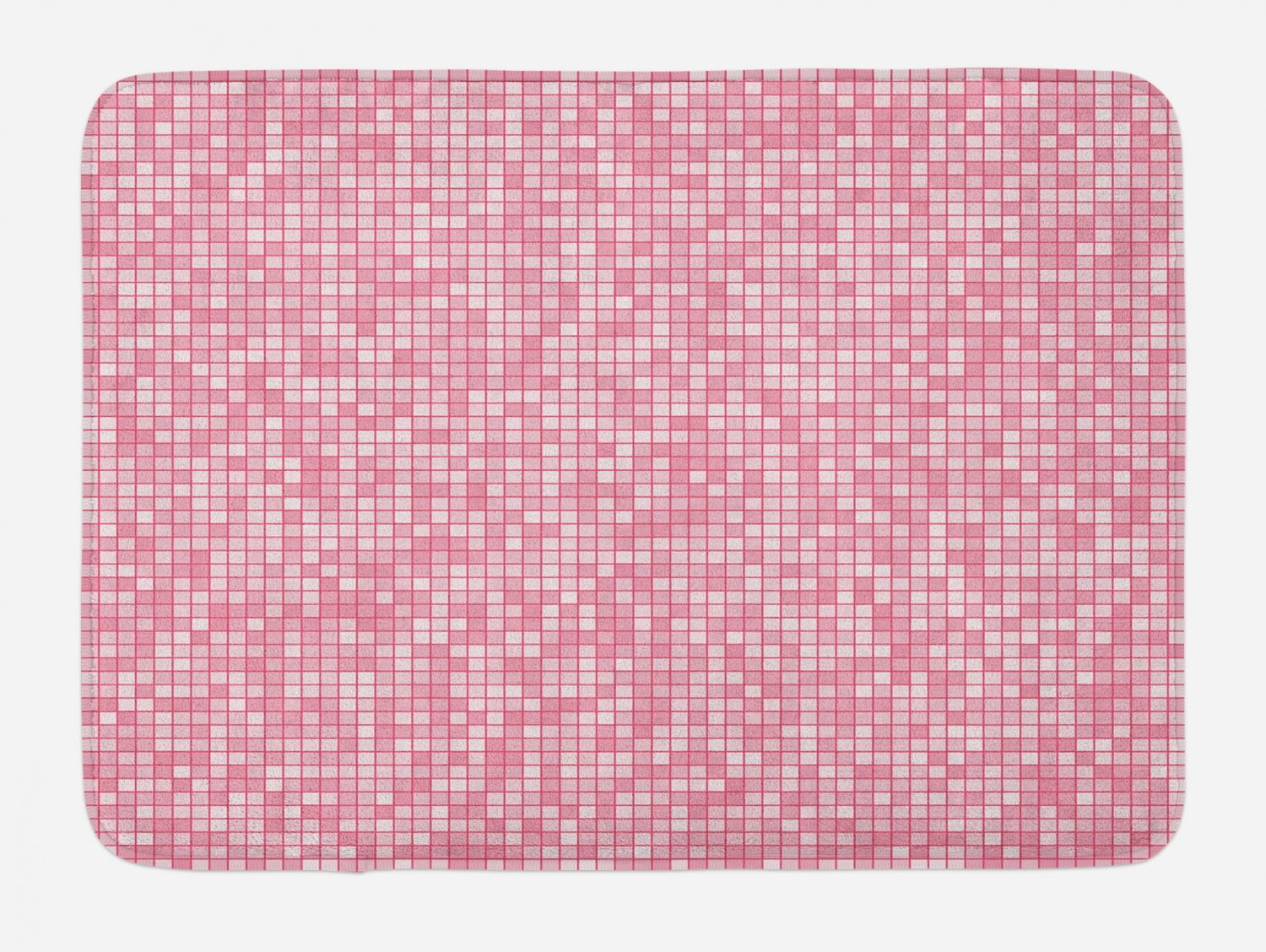 Pink and White Bath Mat, Gingham Style Mosaic Tile in Pink Color Shades