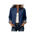 thumbnail image 3 of Zynoxe Women's Cropped Jackets Fashionable Button‑Up Ruched Collar Jackets Lightweight Long Sleeve Casual Jacket Solid Color Fall Jackets for Women with Side Pockets & Plaid Lined Navy L, 3 of 10
